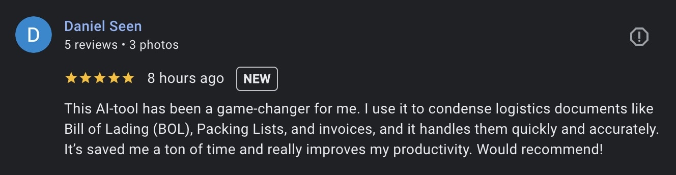 Screenshot proof of Google review from Daniel Seen