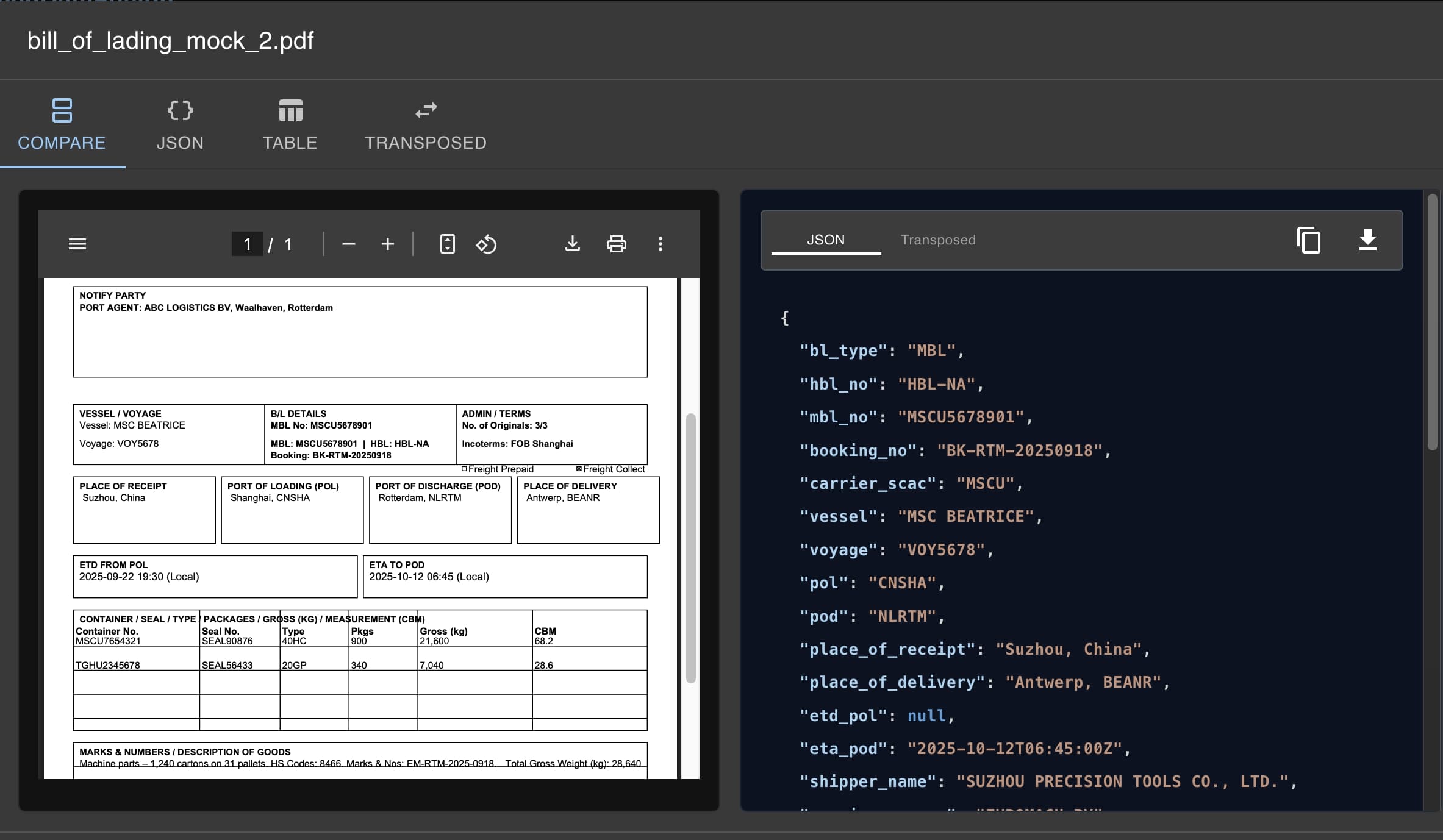 bills of lading — original file